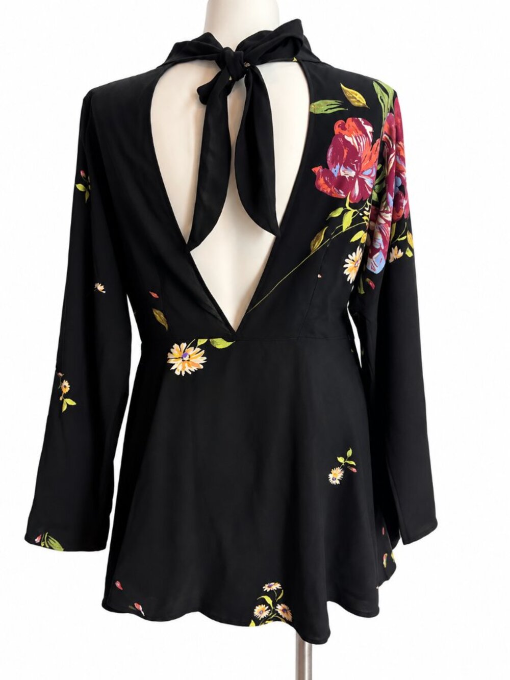 Black Floral Tie-Back Mini Dress - Picture 3 of 6